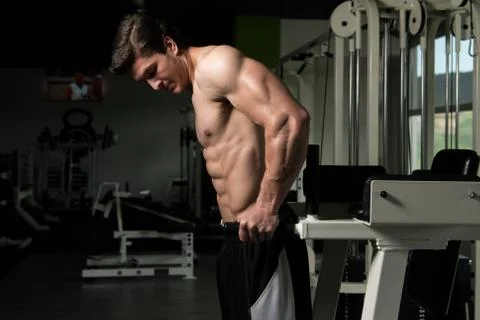 Triceps And Chest Exercise on Parallel Bars Stock Photos