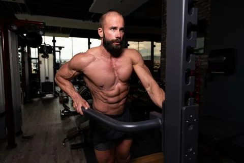 Triceps And Chest Exercise on Parallel Bars Stock Photos