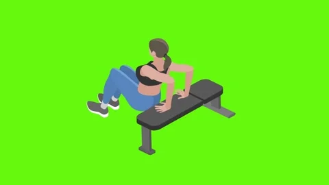 Triceps. Exercises on the bench. Green background. Stock Footage 291898622