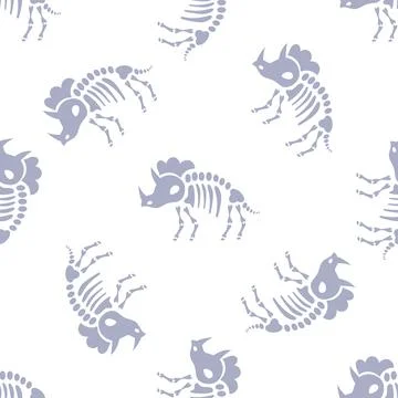 Triceratops dinosaur skeleton seamless pattern repeating paleontology design Illustrazione stock