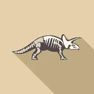 Triceratops skeleton standing in profile view with long shadow Stock Illustration