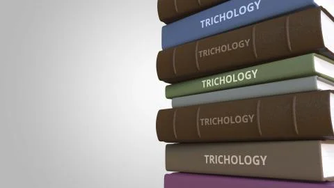 TRICHOLOGY title on the stack of books, conceptual 3D rendering 스톡 일러스트