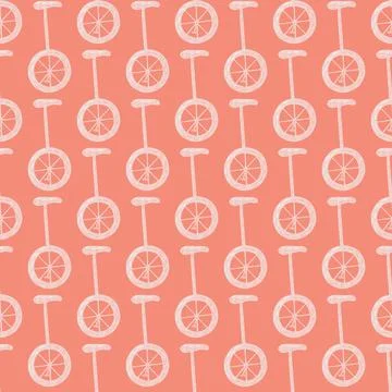Trick circus seamless pattern with light grey little bicycle elements. Pink b イラスト素材