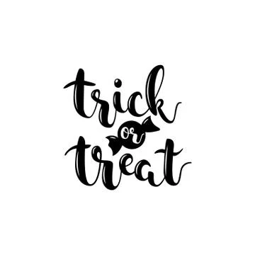 Trick or treat. Vector black script halloween lettering isolated Stock Illustration