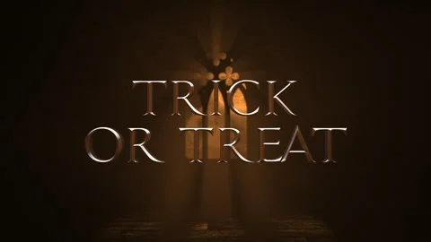 Trick Or Treat with window of old castle with light and crosses in night Stock Footage 249372353