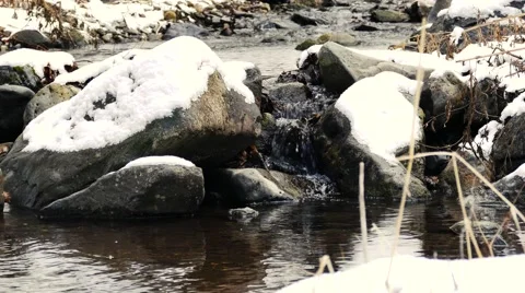 Trickling Stream in Winter Stock Footage 58688109