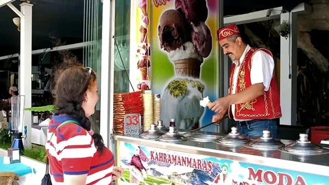 Tricks of the ice cream seller Stock Footage