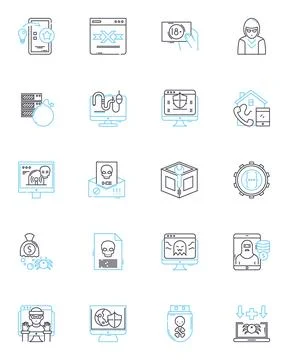 Tricksters linear icons set. Deception, Prankster, Mischievous, Cunning, Jester Stock Illustration