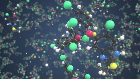 Triclabendazole molecule. Isolated molecular model. Looping 3D animation or Stock Footage 164405994