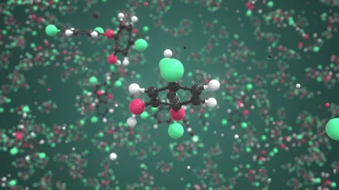 Triclosan molecule, isolated molecular model. Looping 3D animation or motion Stock Footage 164406083