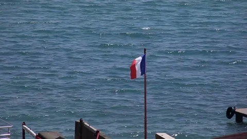 Tricolor flag flying on flag flag above sea Stock-Footage 79416095