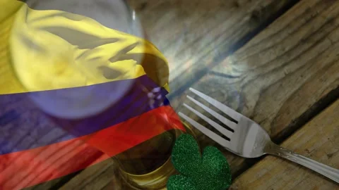 Tricolor flag moving from left, starting glass shifting up, overlay settling, Stock Footage 329472167