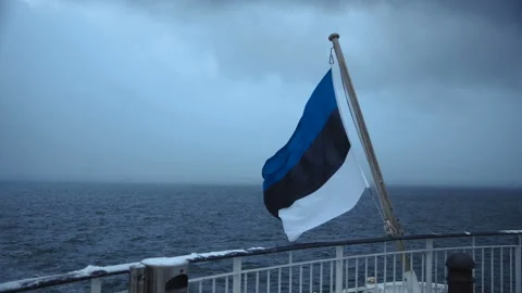 Tricolor flag waving on ship deck Stock Footage 100551231