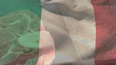 Tricolor overlay aligning over meat and fabric, tinting bone while folds Stock Footage 329472006