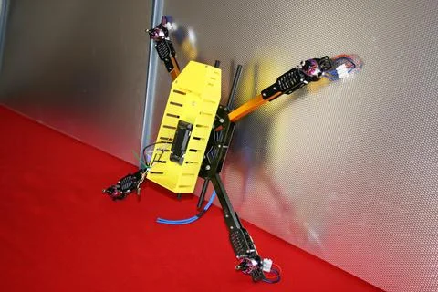 Tricopter drone design prototype build showing different electronic modules. Stock Photos