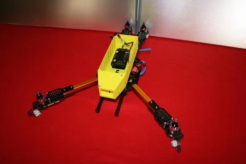Tricopter drone design prototype build showing different electronic modules. Stock Photos