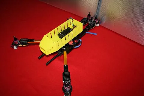 Tricopter drone design prototype build showing different electronic modules. Stock Photos
