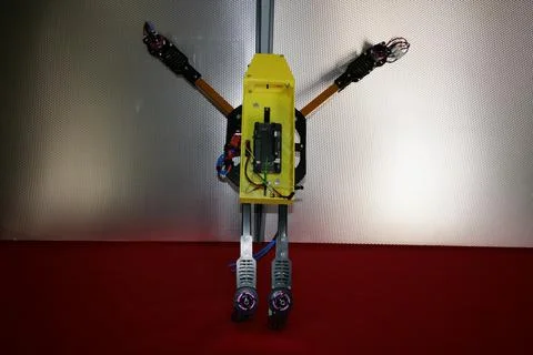 Tricopter drone design prototype build showing different electronic modules. Stock Photos