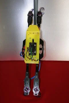 Tricopter drone design prototype build showing different electronic modules. Stock Photos