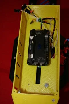 Tricopter drone design prototype build showing different electronic modules. Foto stock