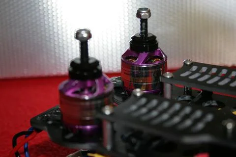 Tricopter drone design prototype build showing different electronic modules. Stock Photos