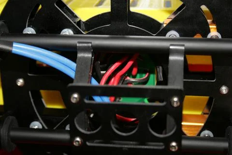 Tricopter drone design prototype build showing different electronic modules. Stock Photos