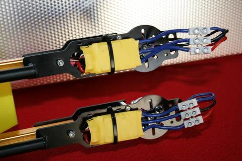 Tricopter drone design prototype build showing different electronic modules. Stock Photos