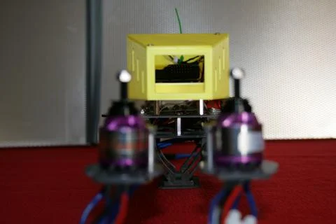 Tricopter drone design prototype build showing different electronic modules. Stock Photos