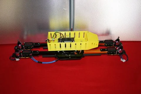 Tricopter drone design prototype build showing different electronic modules. Stock Photos
