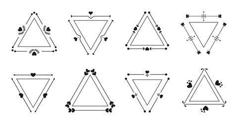 Tricorn frame thin line border heart vector set Stock Illustration