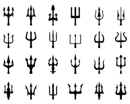 Trident, black silhouettes Stock Illustration