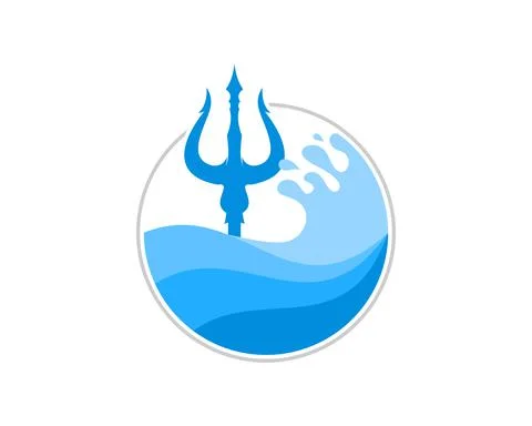 Trident on the blue wave logo Illustrazione stock