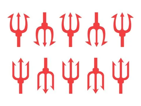Trident devil flat. Neptune red trident Stock Illustration