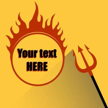 Trident with a hell fire on a yellow background Illustrazione stock