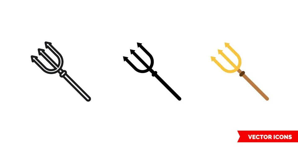 Trident icon of 3 types. Isolated vector sign symbol. Stock Illustration