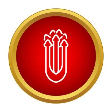 Trident icon in a red circle with golden frame 스톡 일러스트