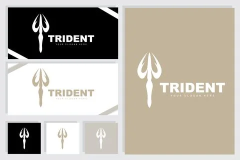 Trident Logo, Vector Magic Spear of Poseidon Neptune, Triton King Design, T.. Illustrazione stock