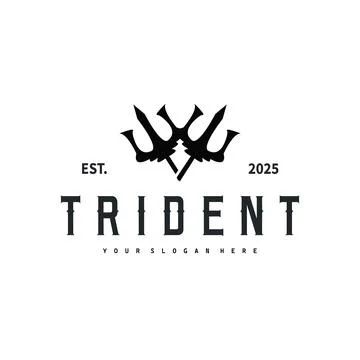 Trident logo weapon concept,  pitchfork weapon as a symbol of poseidon, nep.. Stock Illustration