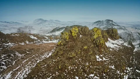 Trident Rock, Swallow Rock, Castle Rock in Hula Bay of Lake Baikal. Moss on the Stock Footage 228826430