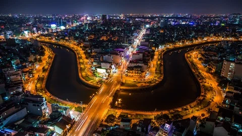 Trident shaped cityscape with traffic in Ho Chi Minh City, Vietnam time lapse Vídeo Stock 116859875