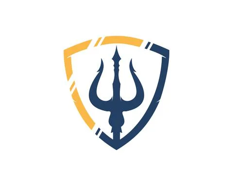 Trident in the shield protection logo イラスト素材