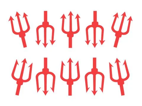 Trident Silhouette Set. Trident devil flat. Neptune red vector trident Stock Illustration
