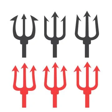 Trident Silhouette Set. Trident devil flat. Neptune red trident Stock Illustration