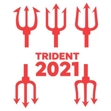 Trident Silhouette Set. Trident devil flat. Neptune red vector trident Illustrazione stock