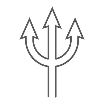 Trident thin line icon, spear and devil, pitchfork sign, vector graphics, a Illustrazione stock