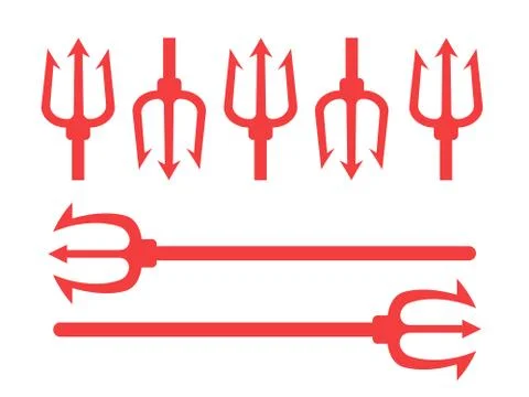 Trident . Trident devil flat. Neptune red trident Illustrazione stock