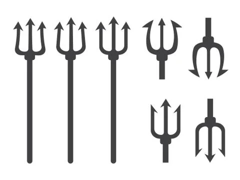 Tridents harpoons. Pitchfork devil set. Trident devil icon Illustrazione stock