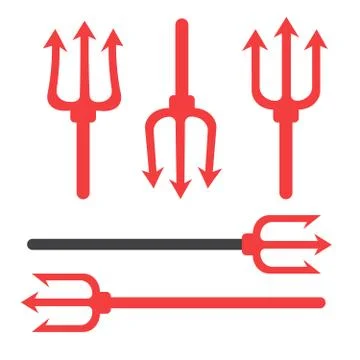 Tridents harpoons. Pitchfork devil set. Trident devil icon Stock Illustration
