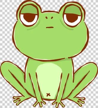 Tried Frog Deadpan Sleepy Face Cartoon Hand Drawn Stock Illustration