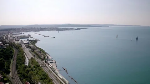 Trieste bay from a drone shot during a regatta 스톡 동영상 262254595